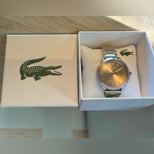 NWT Lacoste Gold Dial Watch Stainless Steel Bracelet Full Set Croc Logo ✨
